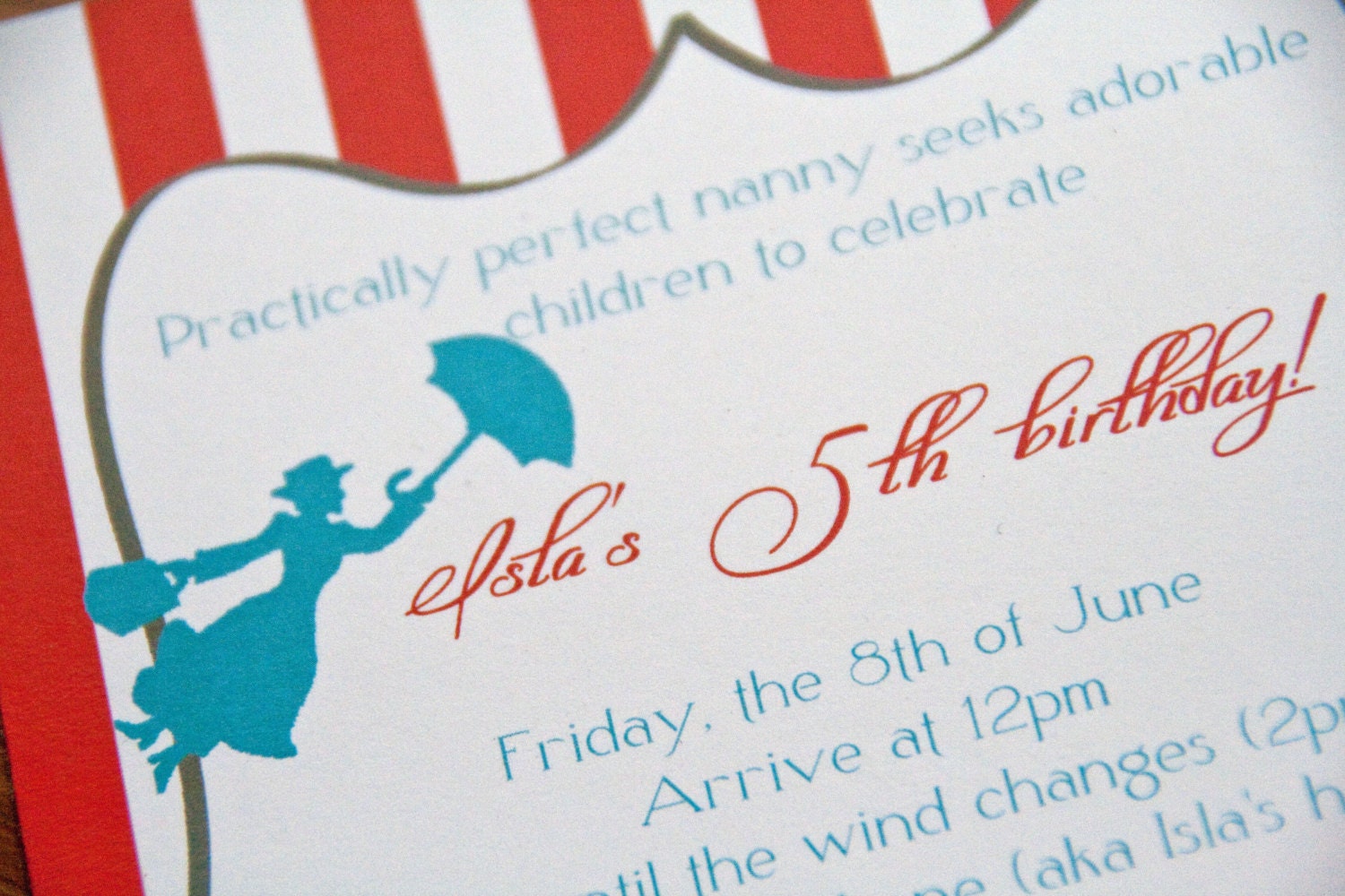 Mary Poppins Carnival Party Invitation Stripe Jolly Holiday Birthday Invitation set of 10 by Belleza e Luce Il_570xn