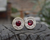 Bullet Earrings stud or post, Nickel Silver Federal .38 special with July Birthstones