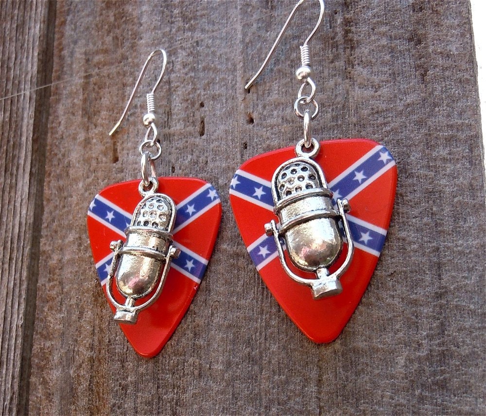 Microphone with Rebel Flag Guitar Pick Earrings