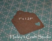 200 MINI Square with HEART cut-out - KRAFT Brown 1" x 1 1/4" Scallop Cardstock Price Tags - jewelry - gift - bazaar - party favor tag