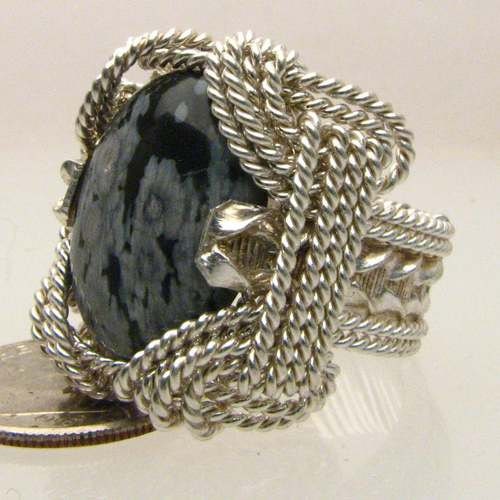 Handmade Solid Sterling Silver Wire Wrap Snowflake Agate Ring