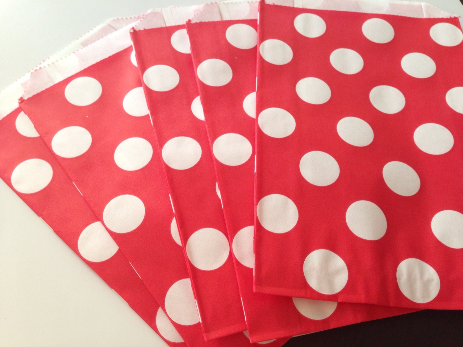 12 Red & White Polka Dot Spot Paper Favor Candy Bags - Parties, weddings