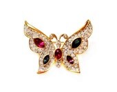 Signed Crystal Rhinestone Butterfly Pin / Brooch