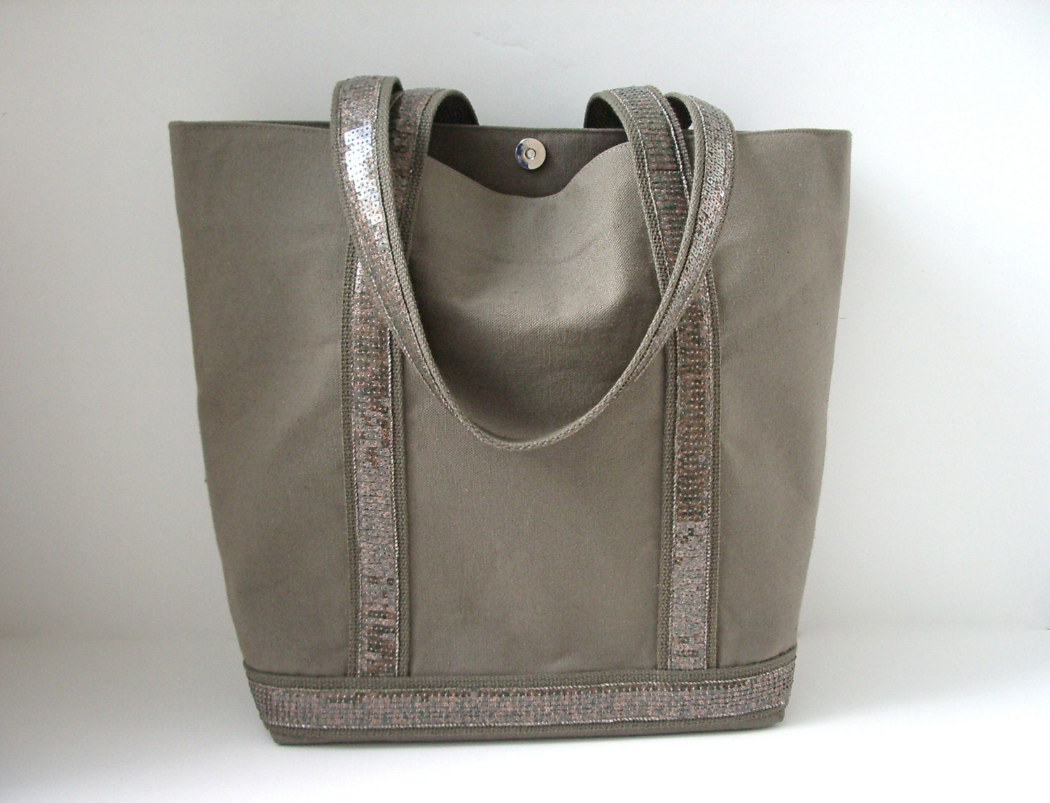 Canvas Sequin Tote Bag - Moss, Neutral, Beach Bag, Purse for Women, Unique Tote Bag, Casual Tote Bag