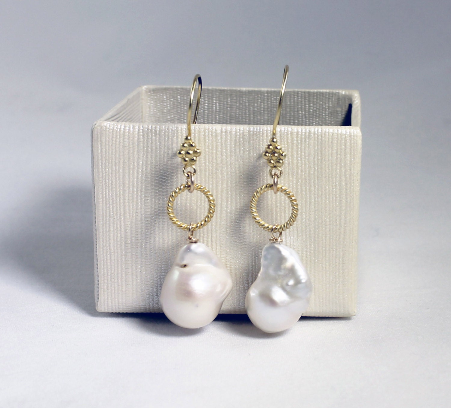 Baroque Pearl Chain 22K Gold Vermeil Earrings