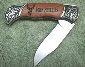 Personalized Laser Engraved Rosewood DecoGrip Hunting/Pocket Knife With Nylon Carrying Pouch Best Man Groomsman Birthday Fathers Day FQ001H