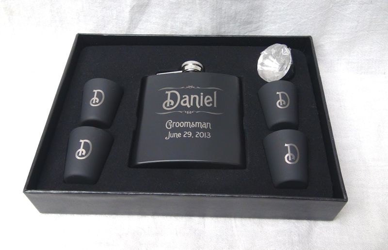 Set of TWO  6oz. Laser Engraved Stainless Steel Flask Sets  Weddings Best Man Groomsman Groom Father of the Groom