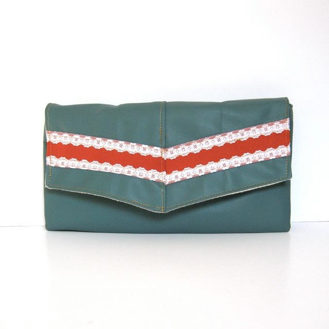 envelope clutch // turquoise blue vegan leather - bright orange canvas - lace // chevron clutch - casual canvas clutch