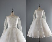 1950s Wedding Dress / 50s White Wedding Dress / Tulle Lace and Sequins Vintage Wedding Dress