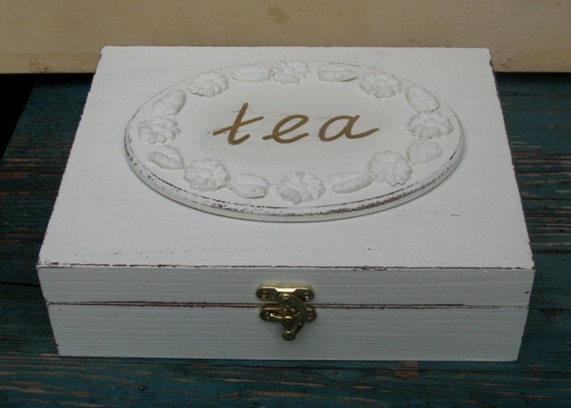 Tea box cream shabby chic