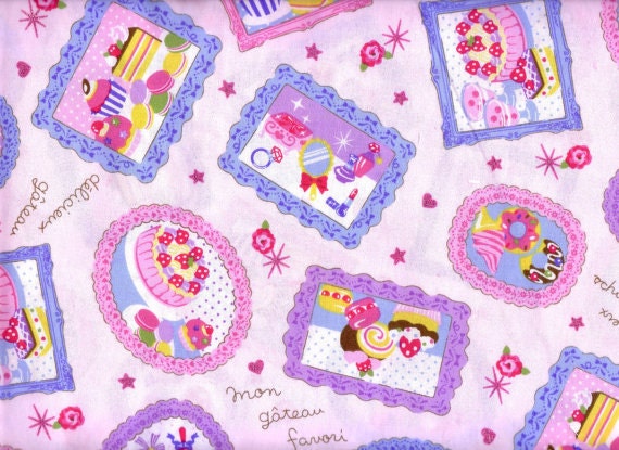 SALE Half Yard Japanese Cotton Fabric Cake Ice Cream Treats Sweets Framed Picture Pink or Blue