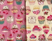 SALE Half Yard Japanese Cotton Fabric Afternoon Tea Flavor Cupcakes 2 colors to choose