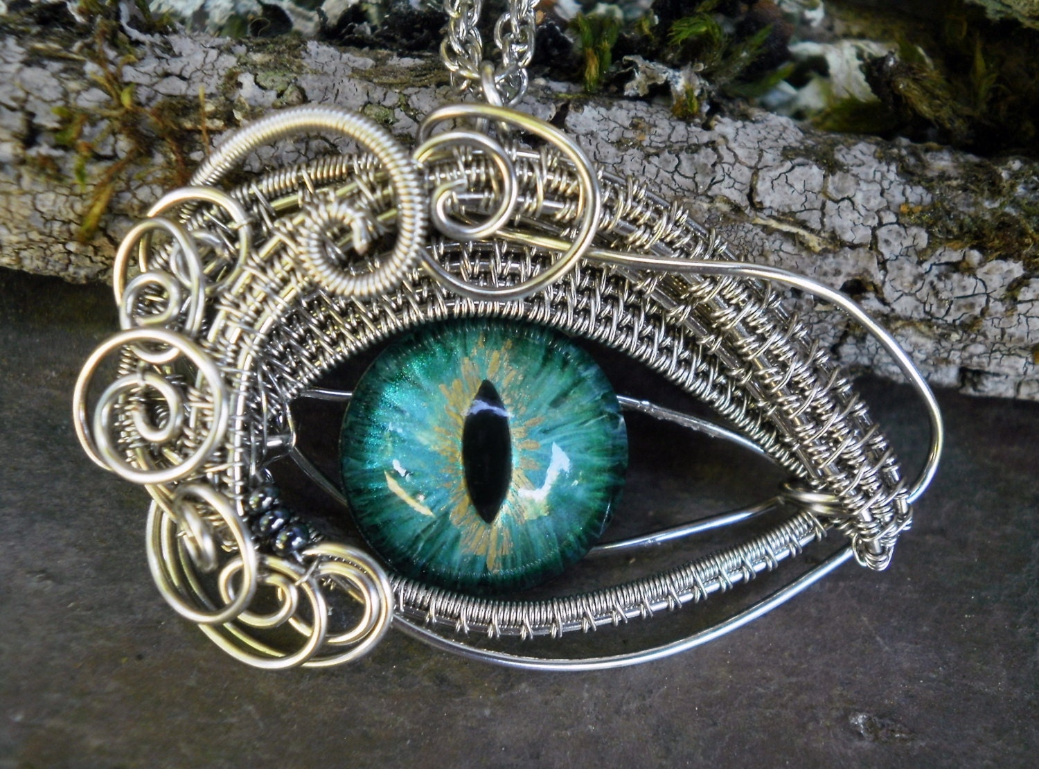 Gothic Steampunk Evil Cat Eye Pendant by Twisted Sister Arts