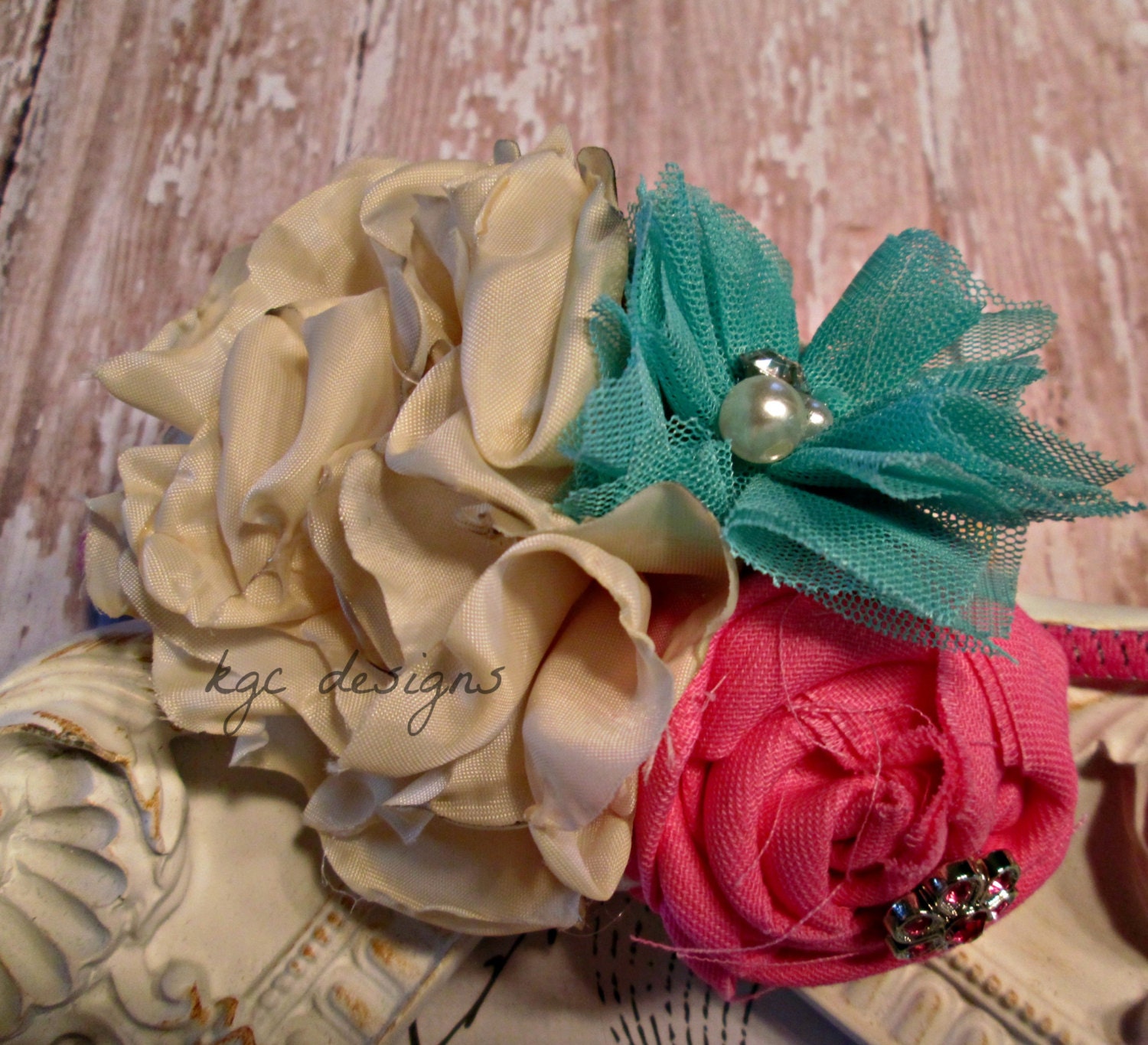 Rolled flower headband, baby headband, shabby chic