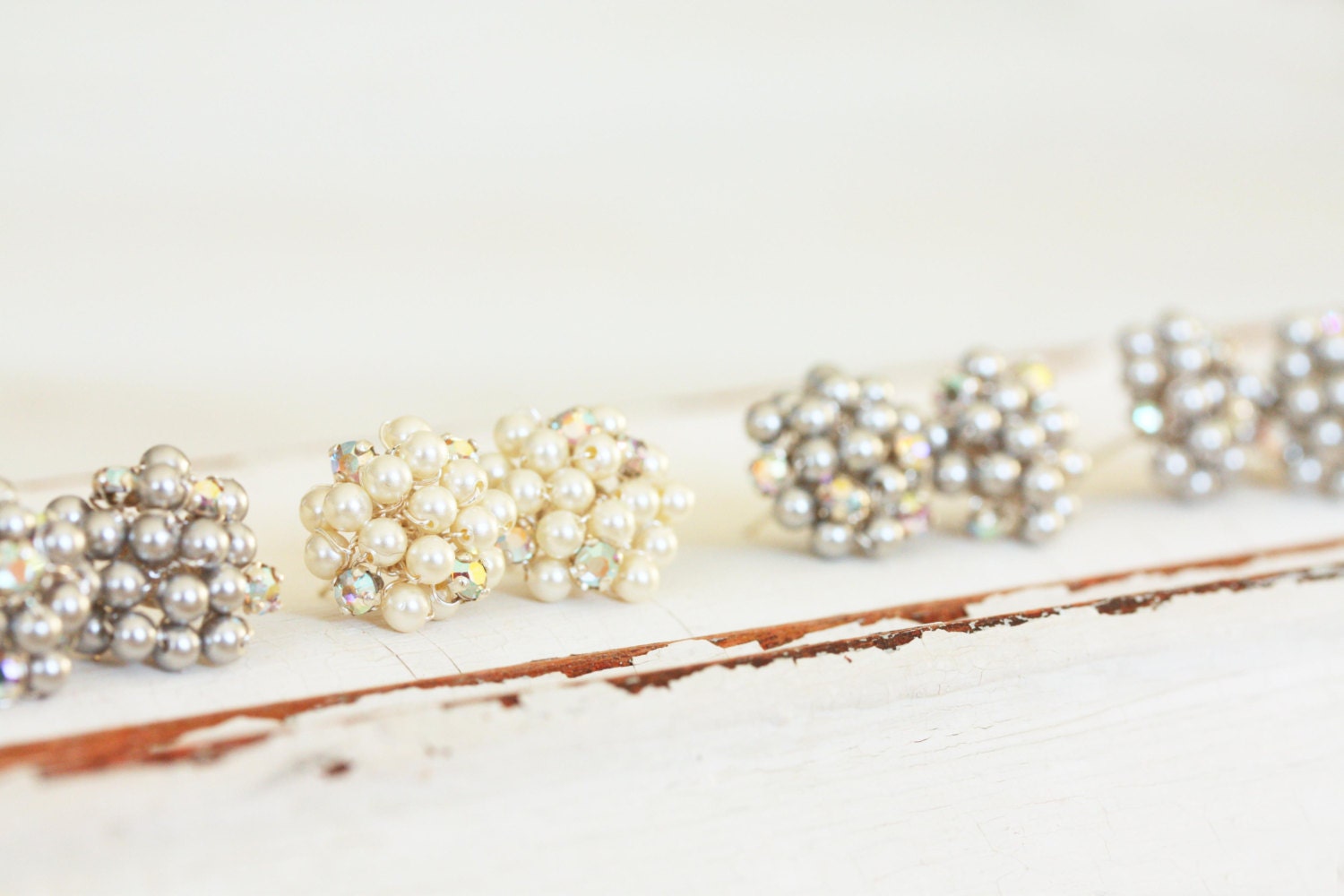 Bridesmaid Swarovski Pearl and Vintage Austrian Rhinestone Stud Earrings