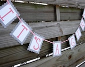 It's A Girl Banner in Pink and Grey
