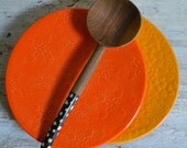 2 Breakfast Plates - Tangerine and Orange - 2 small plates - Wobbly Plates Series