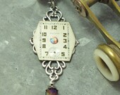 Filigree Steampunk OOAK Necklace Vintage Waltham Watch Dial Purple Exclusive Design By Mystic Pieces