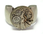 Steampunk Large Cuff Bracelet Vintage 17 Jewels Illinois Pocket Watch Movement Exclusive Design By Mystic Pieces