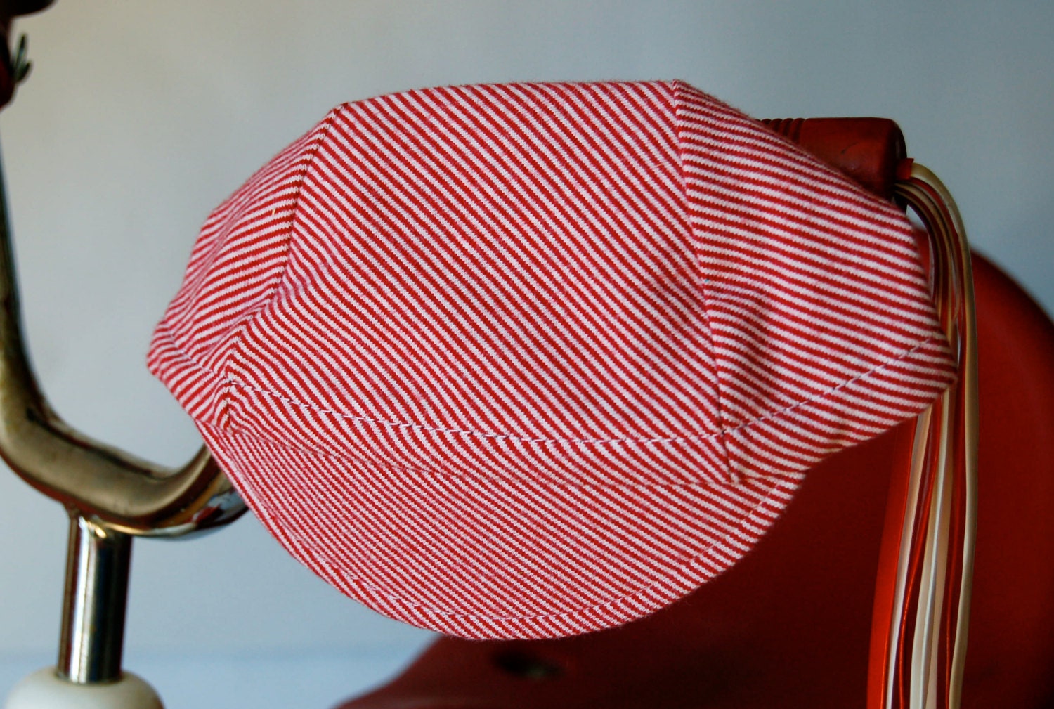 Baby Bike Cap (0-6 month) from Upcycled Comfy Lightweight Cotton Knit in Maroon and White Stripes