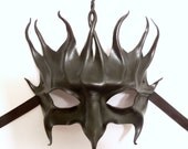 Black Leather Mask  Dark Fairy Superhero tendrils pagan gothic black tie