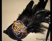 TRASHGLAM masquerade STEAMPUNK natical couture Custom madeblack feathered Eye Patch