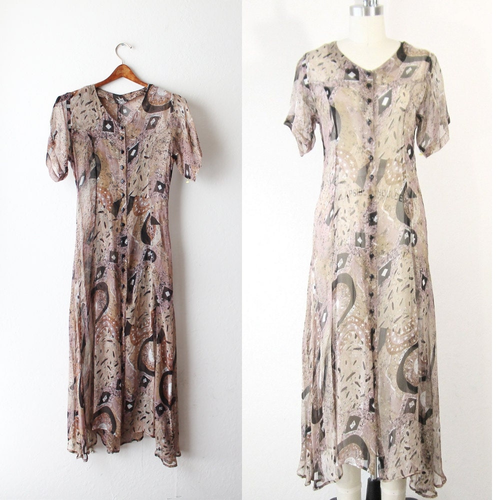 1990's Abstract See Through Sheer Maxi Dress