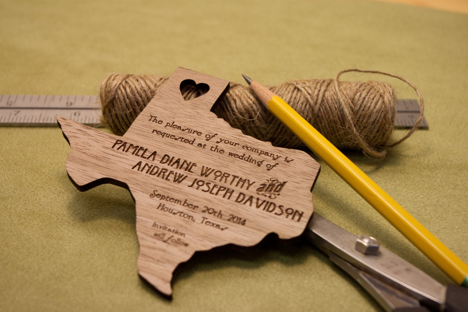 Solid walnut custom engraved Save The Date invitations
