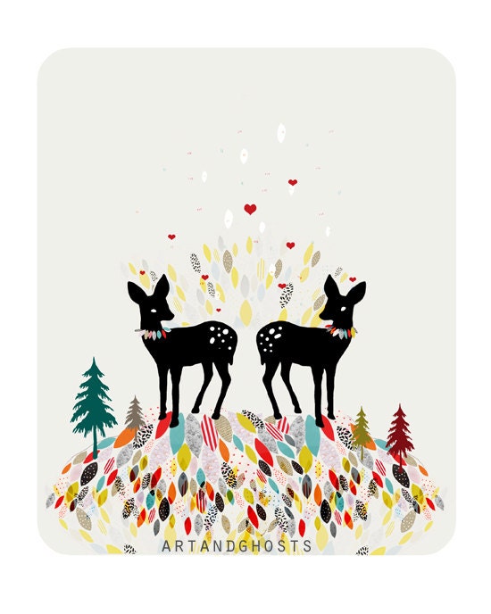 Deer Love - Digital Illustration Art Print 10x8