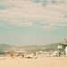 beach photography, travel Santa Monica pier, ferris wheel, surfboard, lifeguard stand sunny California mountain retro blue green LA print