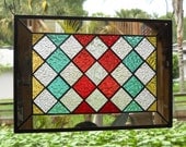 Multicolored Patchwork Quilt Stained Glass Panel Geometric Quilt Square