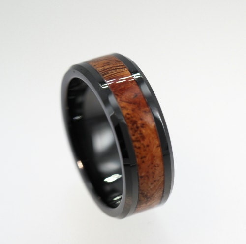 Black Tungsten Ring inlaid with Sindora Wood Water Proofing included