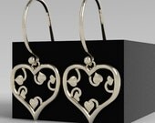 Valentines Day Earrings Heart shaped Earrings with smaller curly Hearts inside made of Sterling Silver