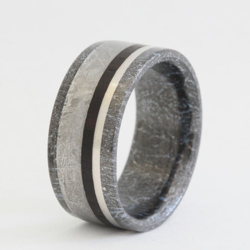Black Titanium & Blue Cobaltium Mokume Gane Ring inlaid w/ Meteorite and Palladium