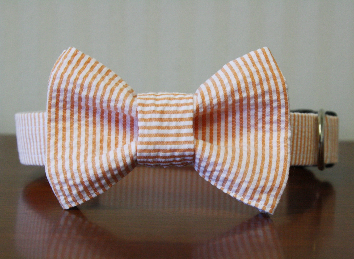 Seersucker Bow Tie Dog Collar - Your choice of color (Orange)