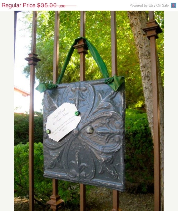 ON SALE EMERALD City Antique Ceiling Tin Memo Board / Wall Hanging