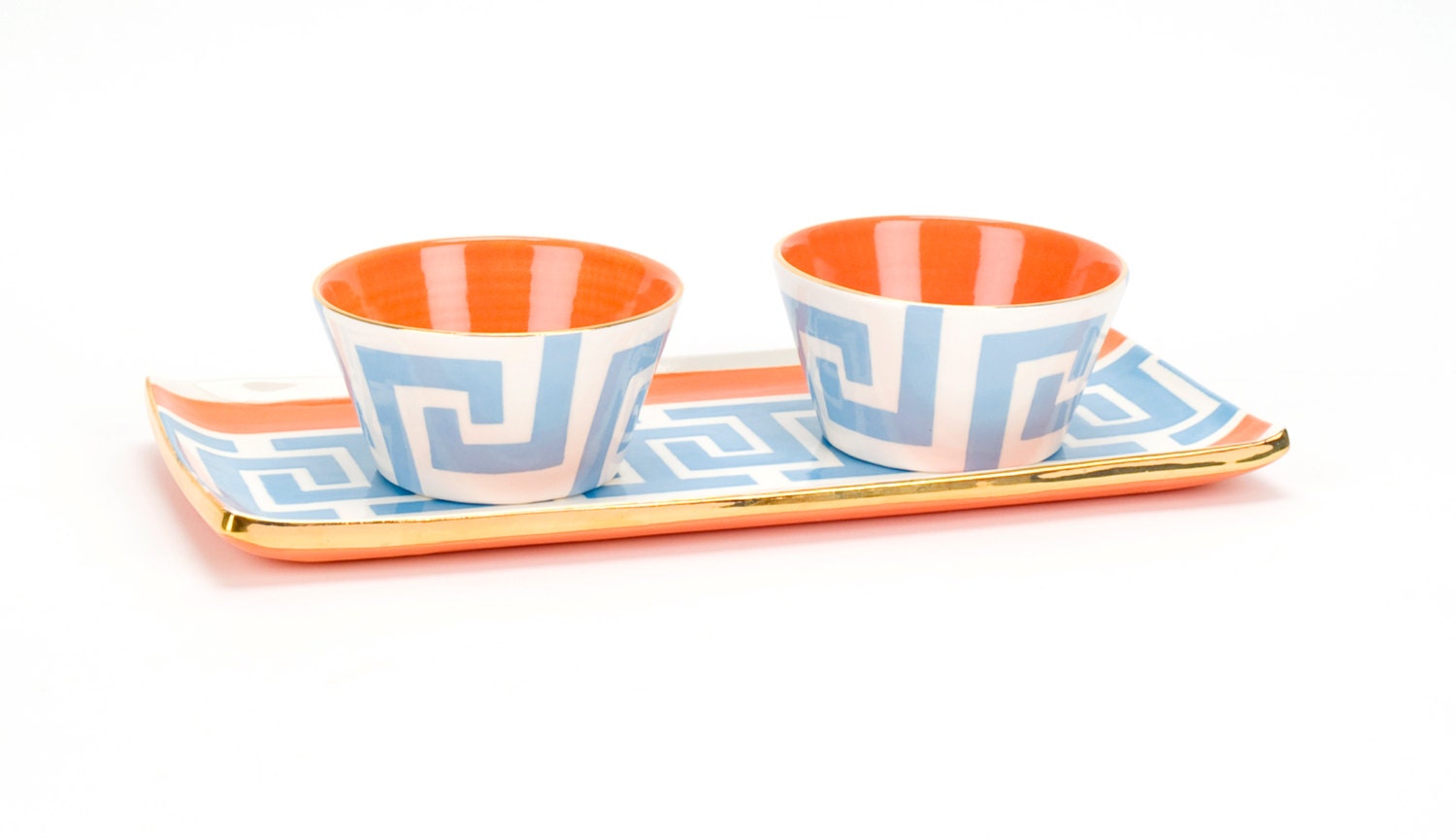 Jill's Key Cocktail Tray in True Blue/tangerine