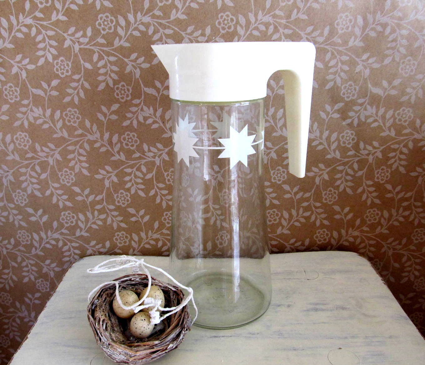 Vintage Anchor Hocking Atomic Sunburst Design Glass Pitcher Carafe