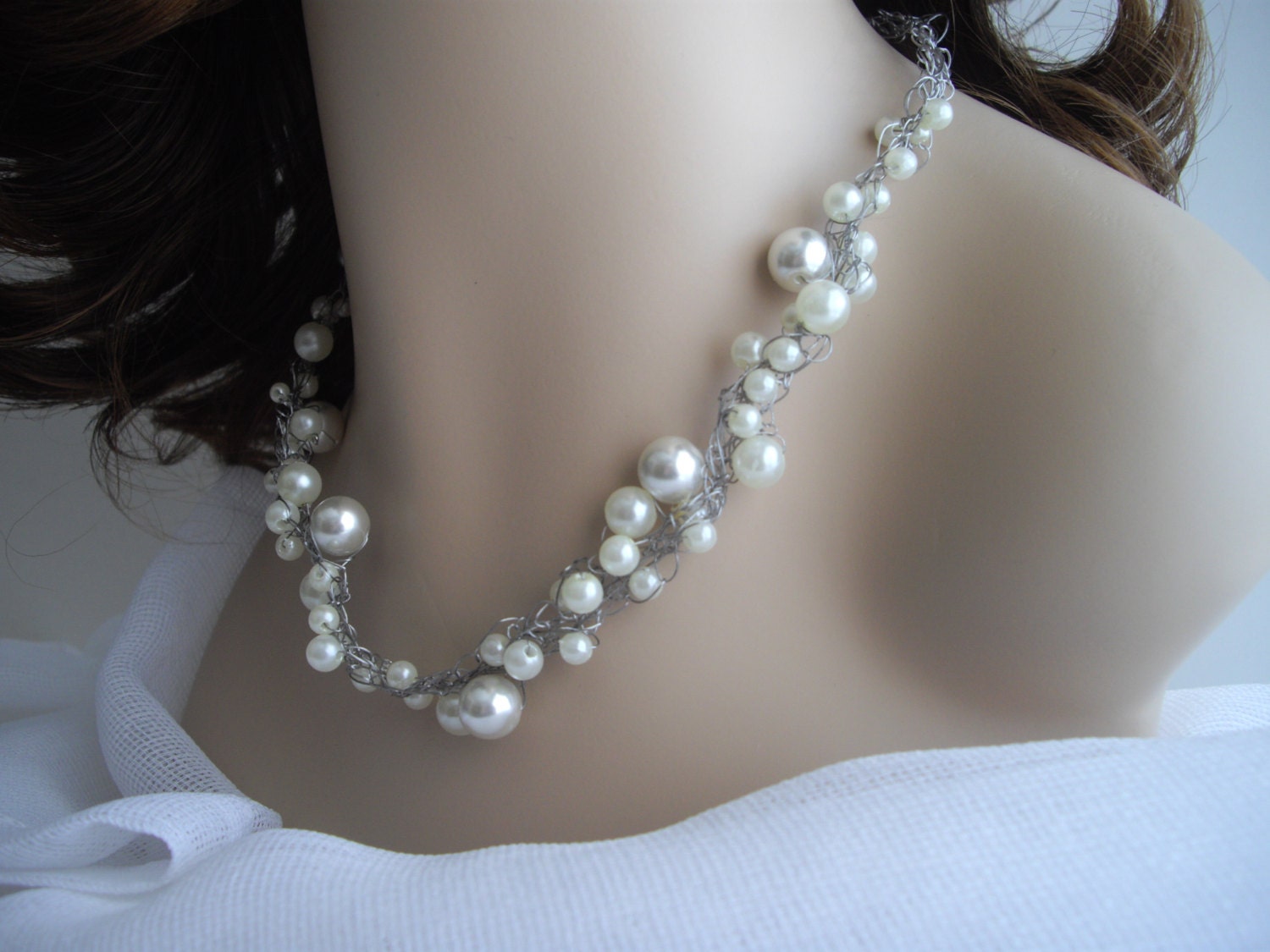 Wedding or Bridesmaids Necklace Crocheted Wire Jewelry 18 inches Hand Crocheted Made in usa