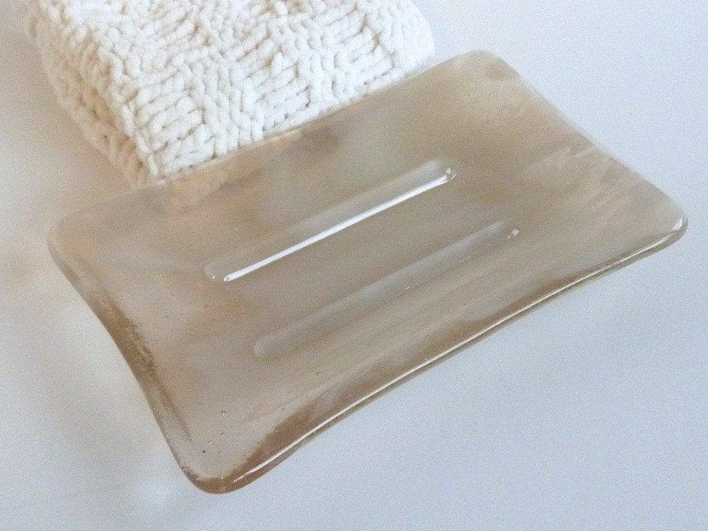 Rose Brown Fused Glass Soap Dish