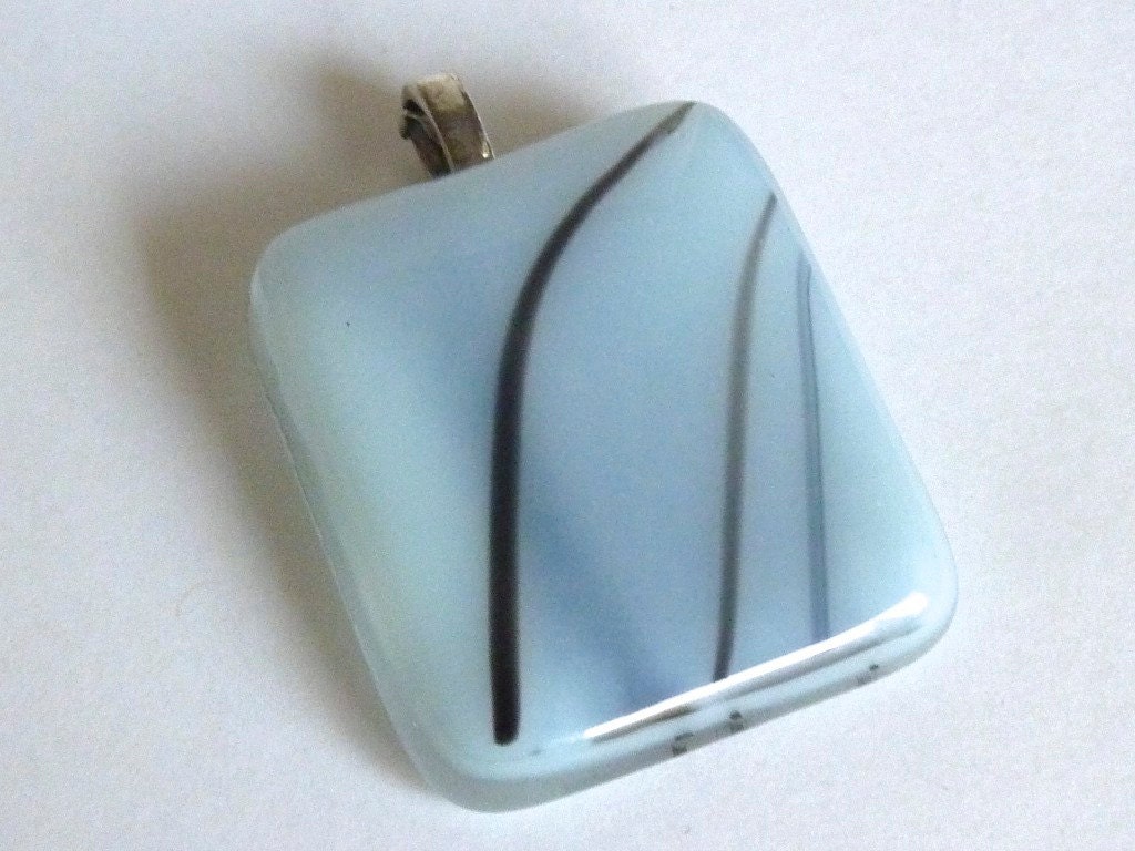 Fused Glass Pendant in Seafoam and Black