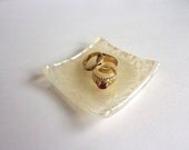 Small Glass Ring Dish in Silver and White