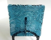 Fused Glass Art Nouveau Imprinted Plate in Steel Blue