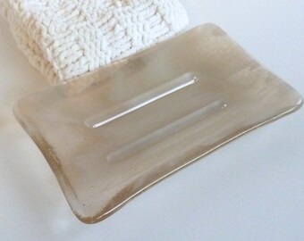 Rose Brown Fused Glass Soap Dish