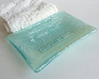 Soap Dish in Silver and Aqua Fused Glass