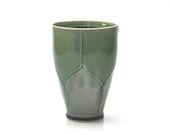 Sage Green and Grey Tumbler Lotus Design 16 Ounce Porcelain Pint Glass