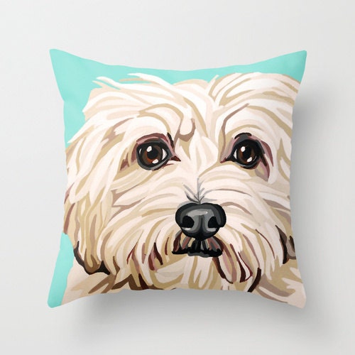 16x16" Throw Pillow Cover featuring a Maltese Pet Portrait