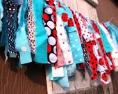 Ladybug Ladybug Fabric Scraps Rag Banner Garland Red White Aqua Black Photo Prop Il_170x135