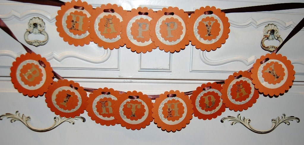 Burnt Orange Vintage Vogue Happy Birthday Party Banner Photo Prop