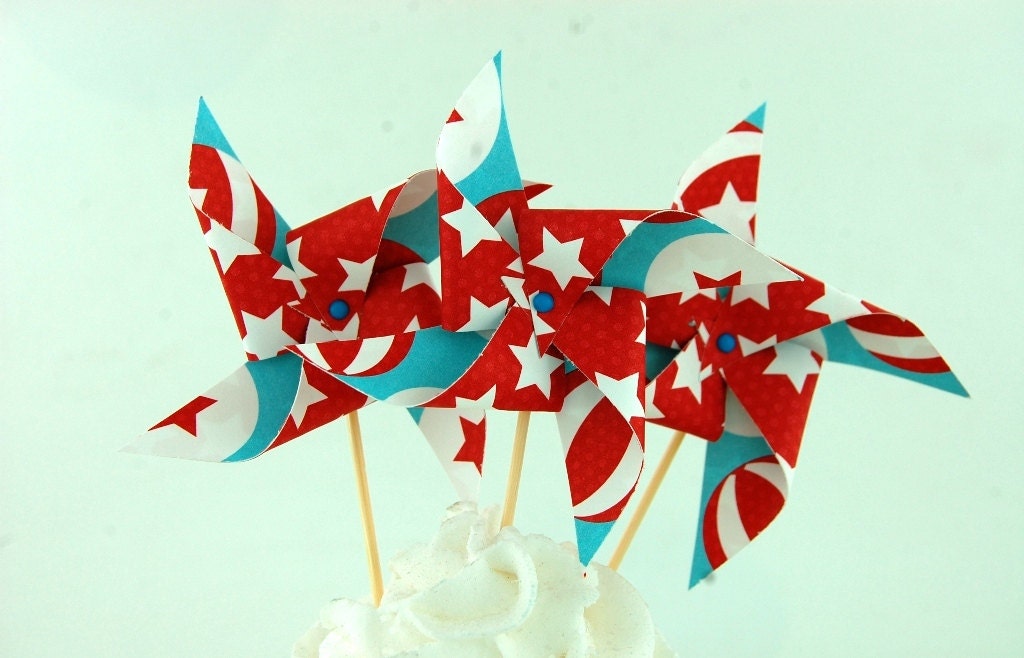 Big Top Circus Pinwheel Cupcake Toppers Set of 12 Choose Your Pattern Il_170x135